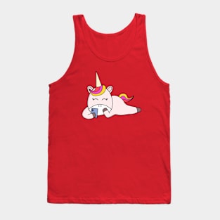 Unicorn having fun with a smartphone Tank Top